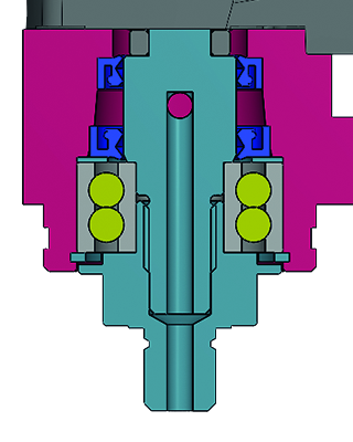 Inside the rinsing head: the spindle bearing: Air Polifox 1002